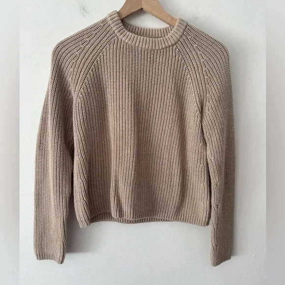 Quince Ribbed Cotton Fisherman Crewneck Sweater Small - Picture 1 of 4
